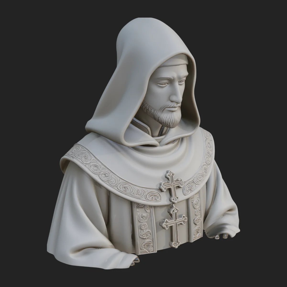 Hooded Monk Bust Statue Design 2