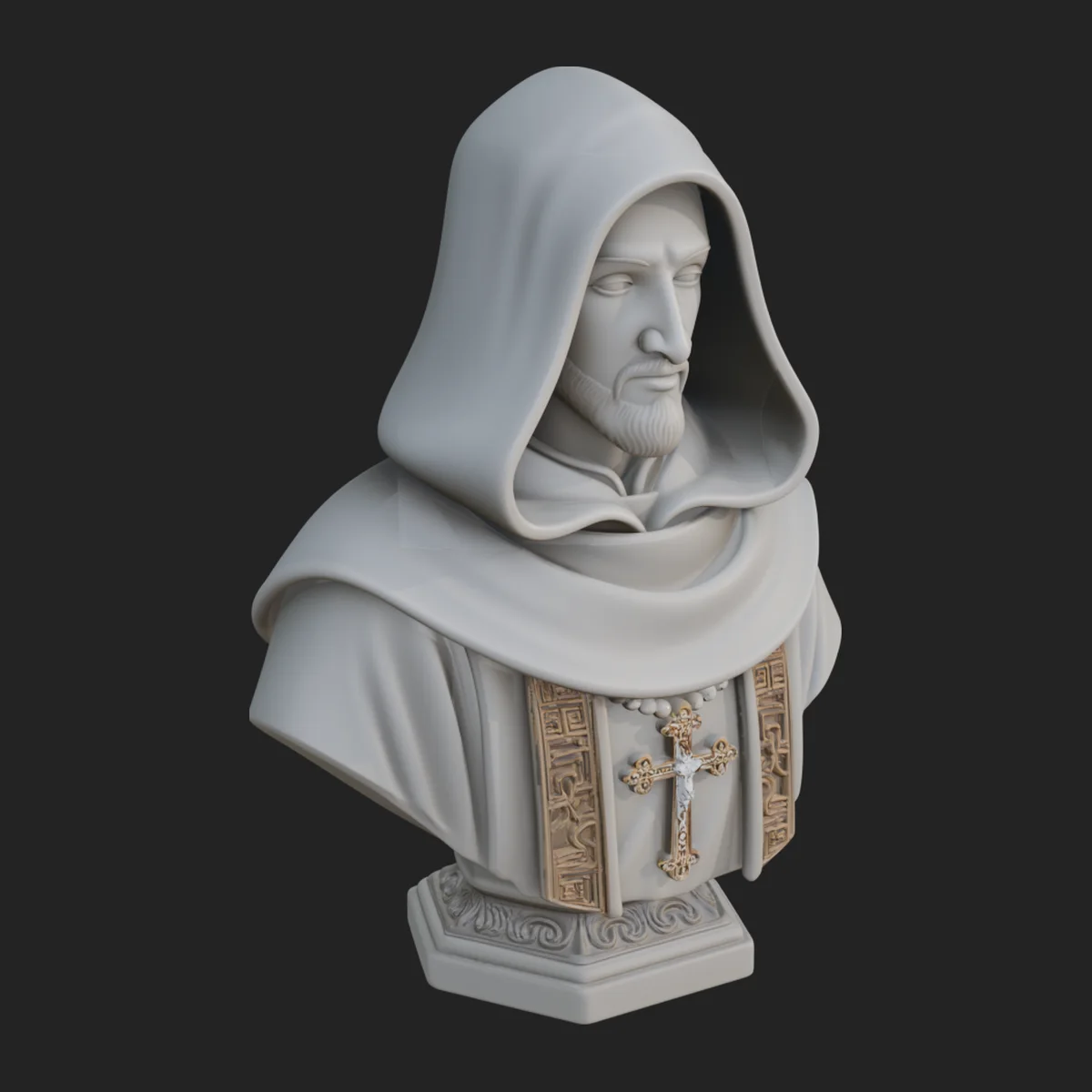 Hooded Monk Bust Statue Design 3