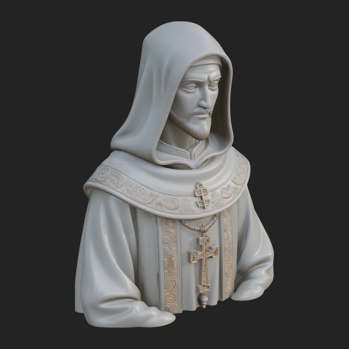 Hooded Monk Bust Statue Design 4