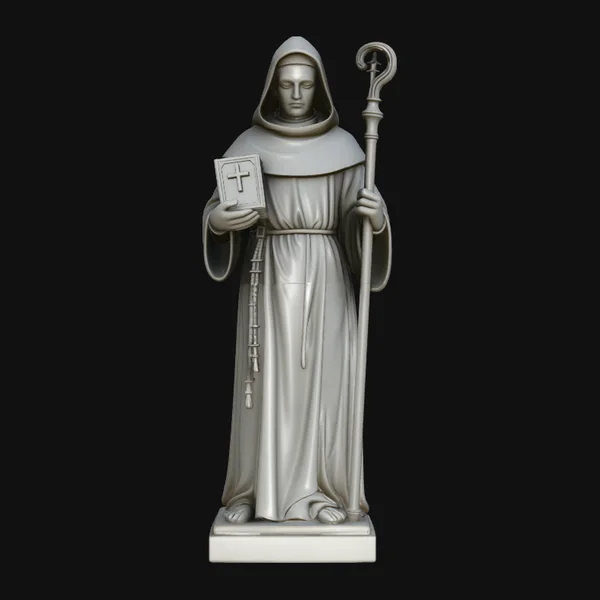 Hooded Monk Saint with Crosier Statue Design 1