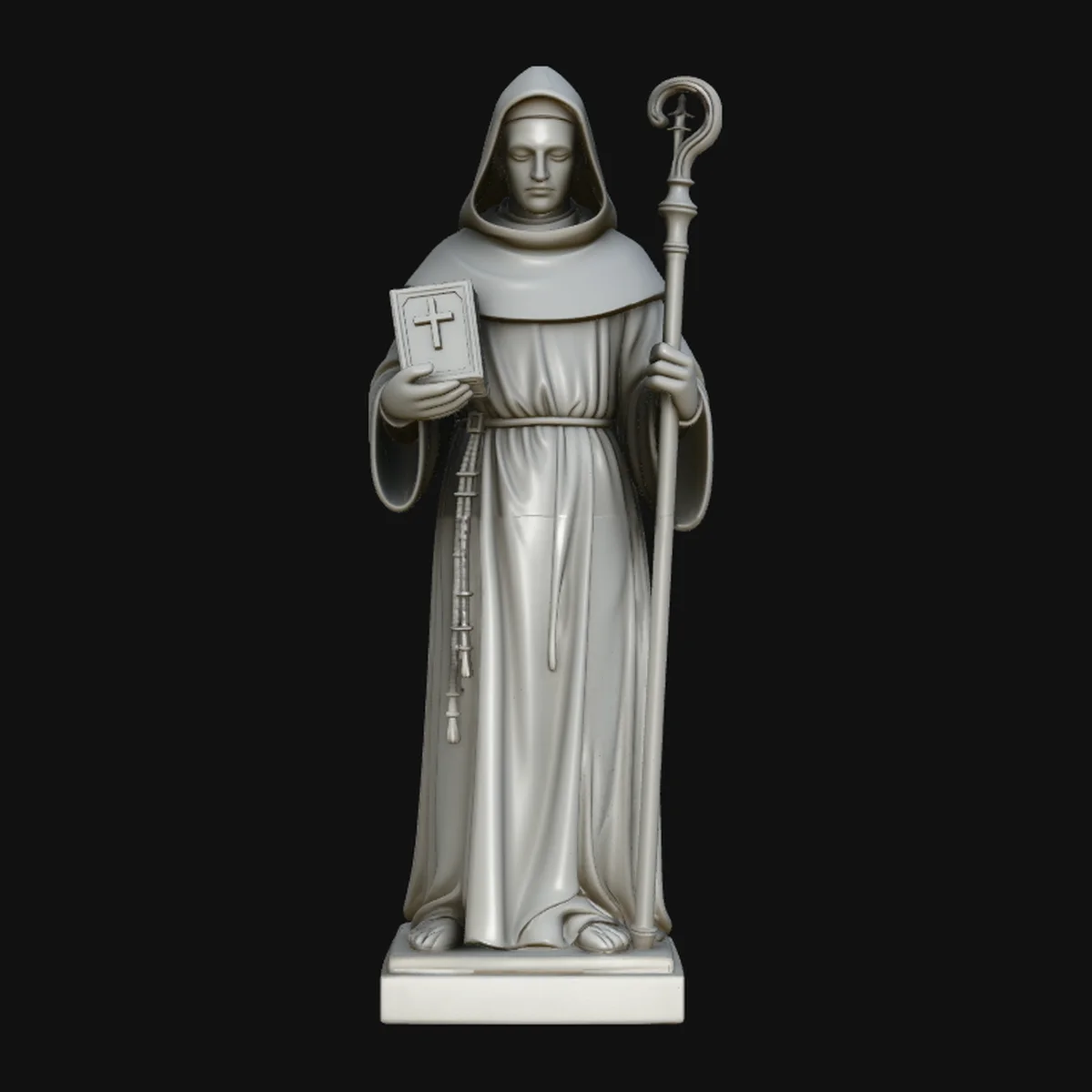 Hooded Monk Saint with Crosier Statue Design 1
