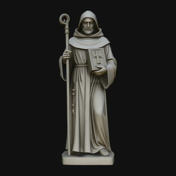 Hooded Monk Saint with Crosier Statue Design 2