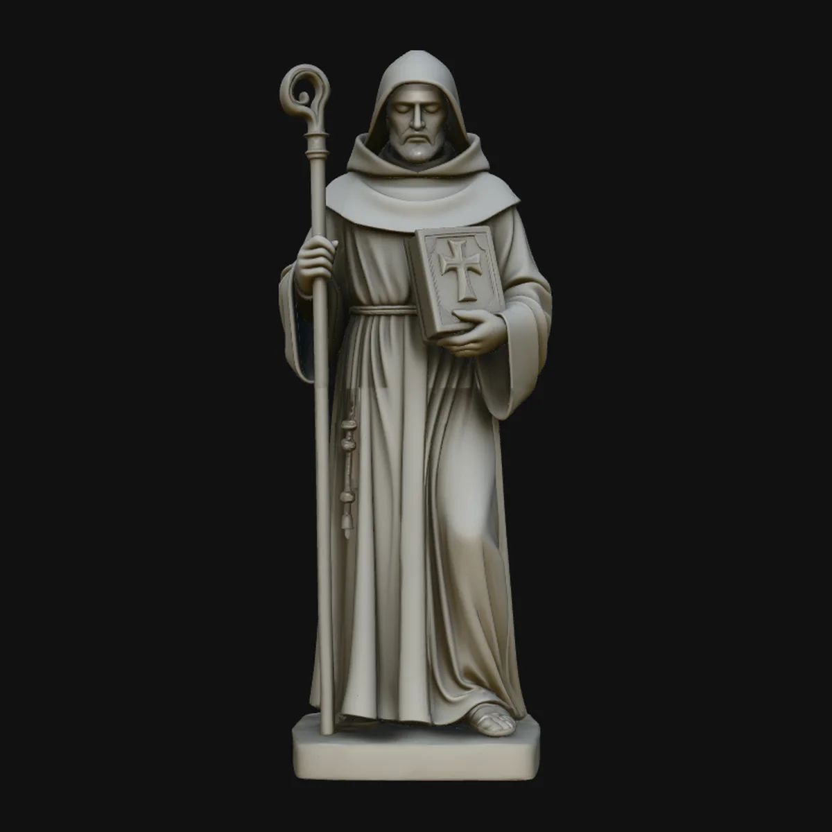 Hooded Monk Saint with Crosier Statue Design 2