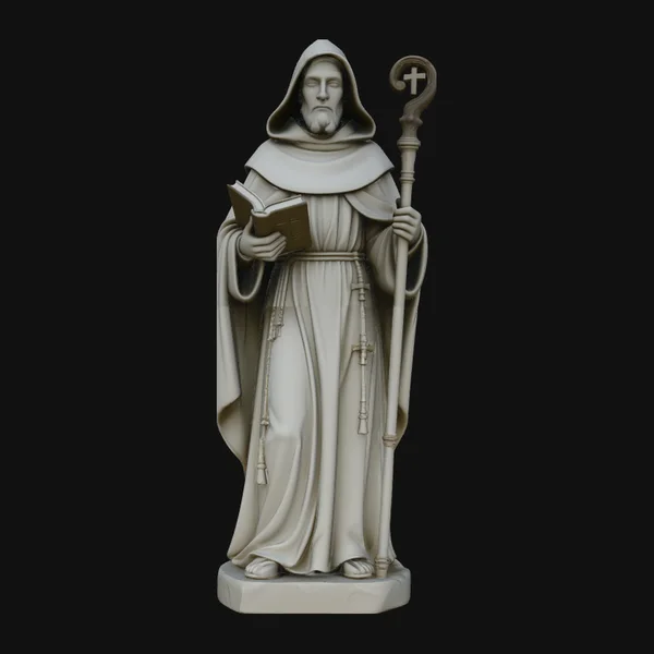 Hooded Monk Saint with Crosier Statue Design 3