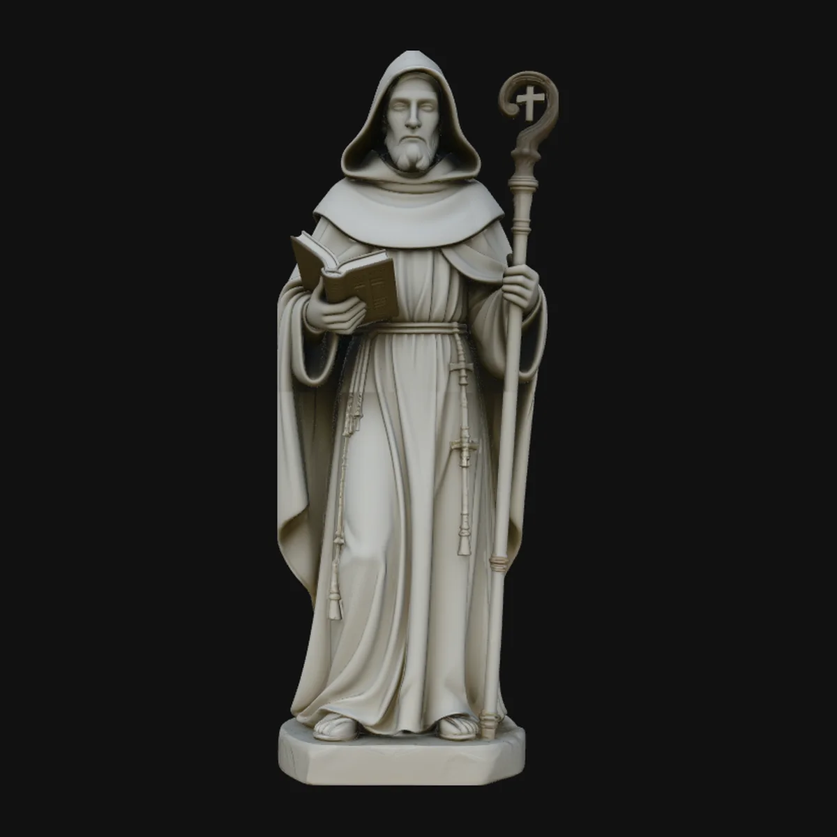 Hooded Monk Saint with Crosier Statue Design 3