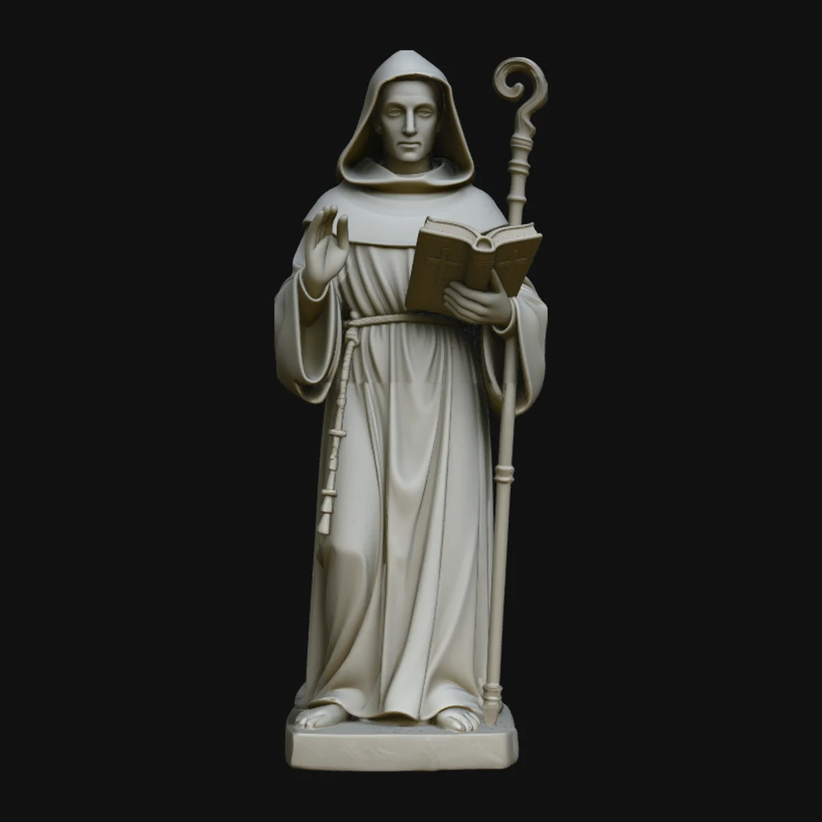 Hooded Monk Saint with Crosier Statue Design 4