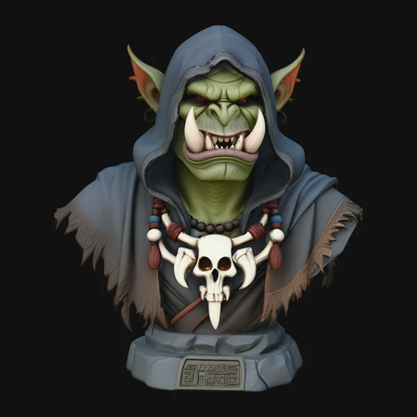 Hooded Orc Shaman Bust Statue Design 1