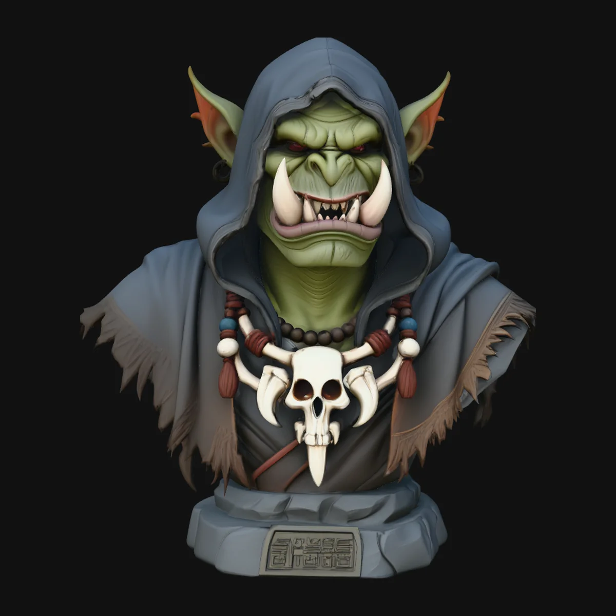 Hooded Orc Shaman Bust Statue Design 1