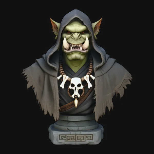 Hooded Orc Shaman Bust Statue Design 2