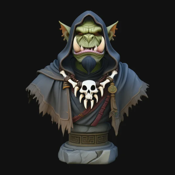 Hooded Orc Shaman Bust Statue Design 3
