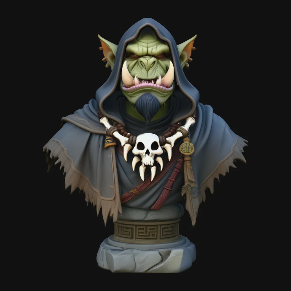 Hooded Orc Shaman Bust Statue Design 3
