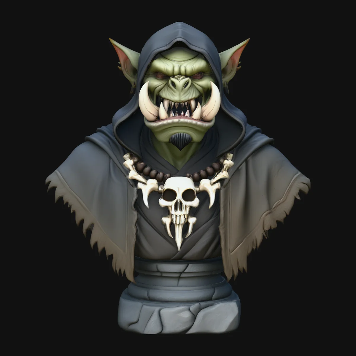 Hooded Orc Shaman Bust Statue Design 4