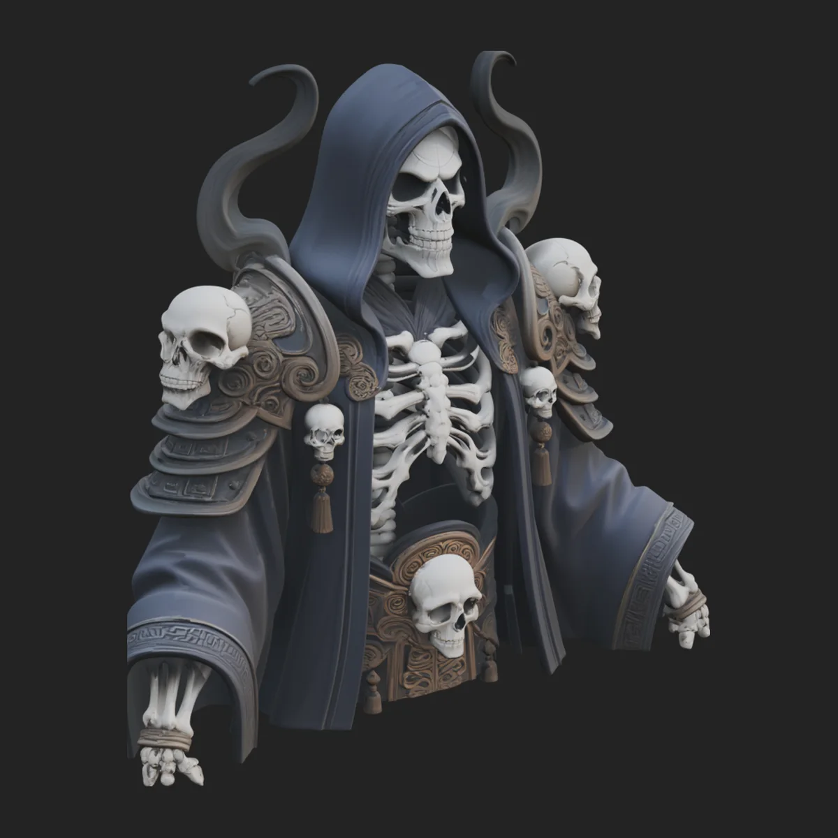 Hooded Skeleton Reaper Bust Statue Design 1