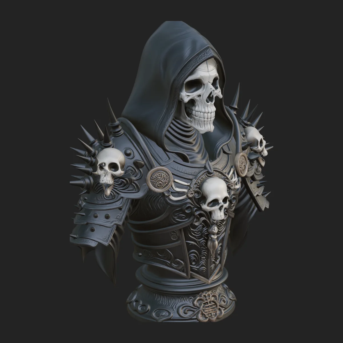 Hooded Skeleton Reaper Bust Statue Design 12