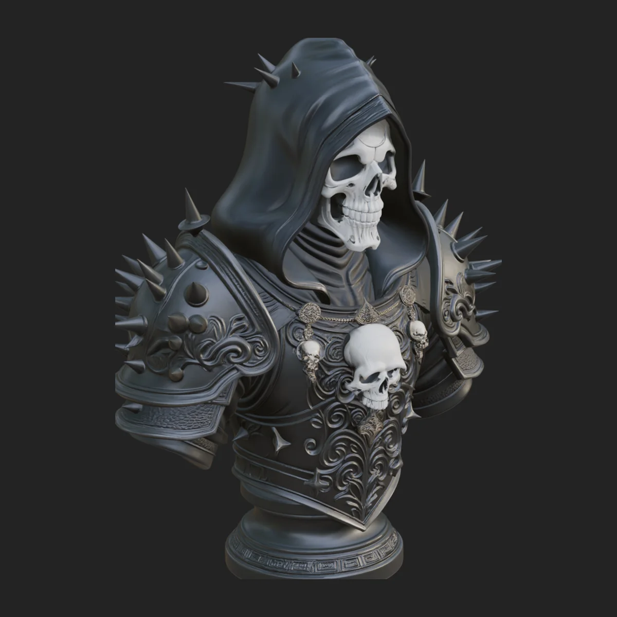 Hooded Skeleton Reaper Bust Statue Design 13
