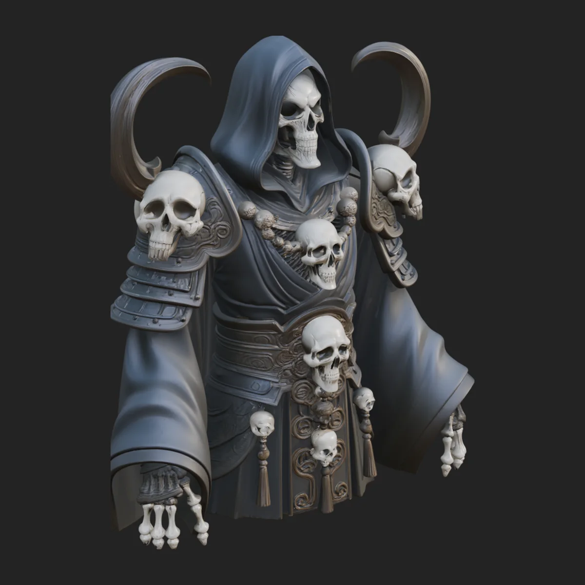 Hooded Skeleton Reaper Bust Statue Design 14