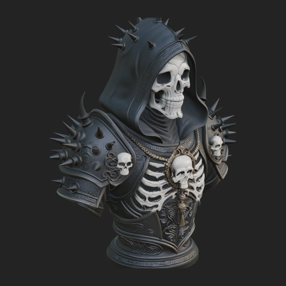 Hooded Skeleton Reaper Bust Statue Design 15
