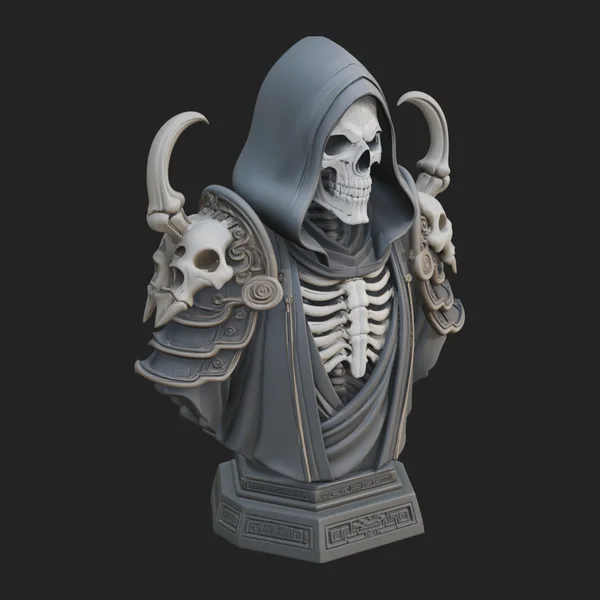 Hooded Skeleton Reaper Bust Statue Design 2