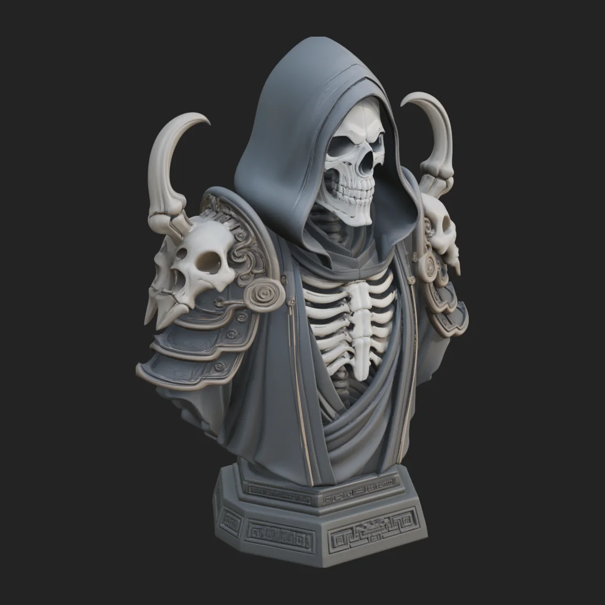 Hooded Skeleton Reaper Bust Statue Design 2