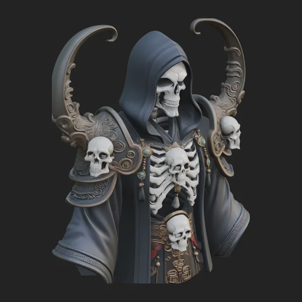 Hooded Skeleton Reaper Bust Statue Design 3