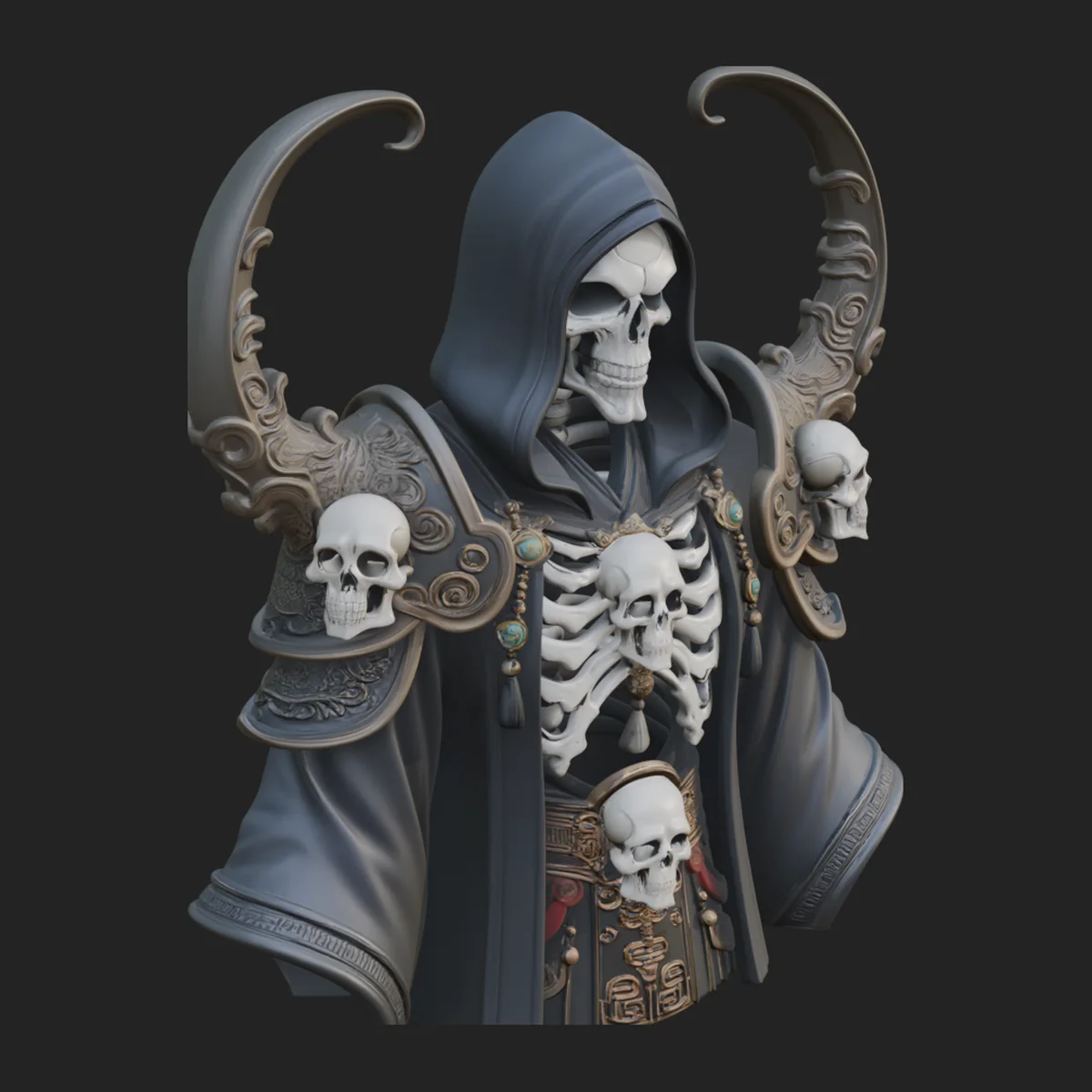 Hooded Skeleton Reaper Bust Statue Design 3