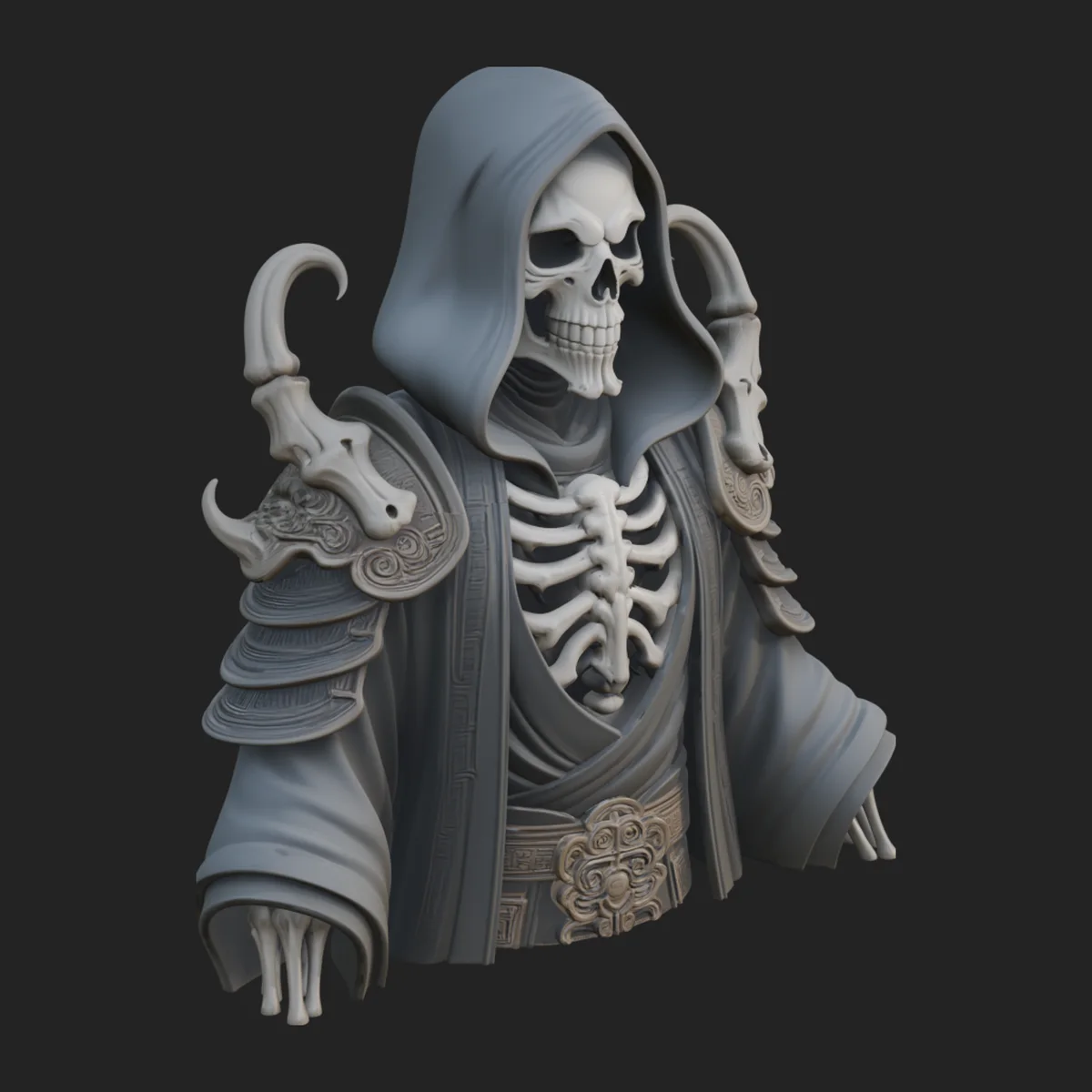 Hooded Skeleton Reaper Bust Statue Design 4