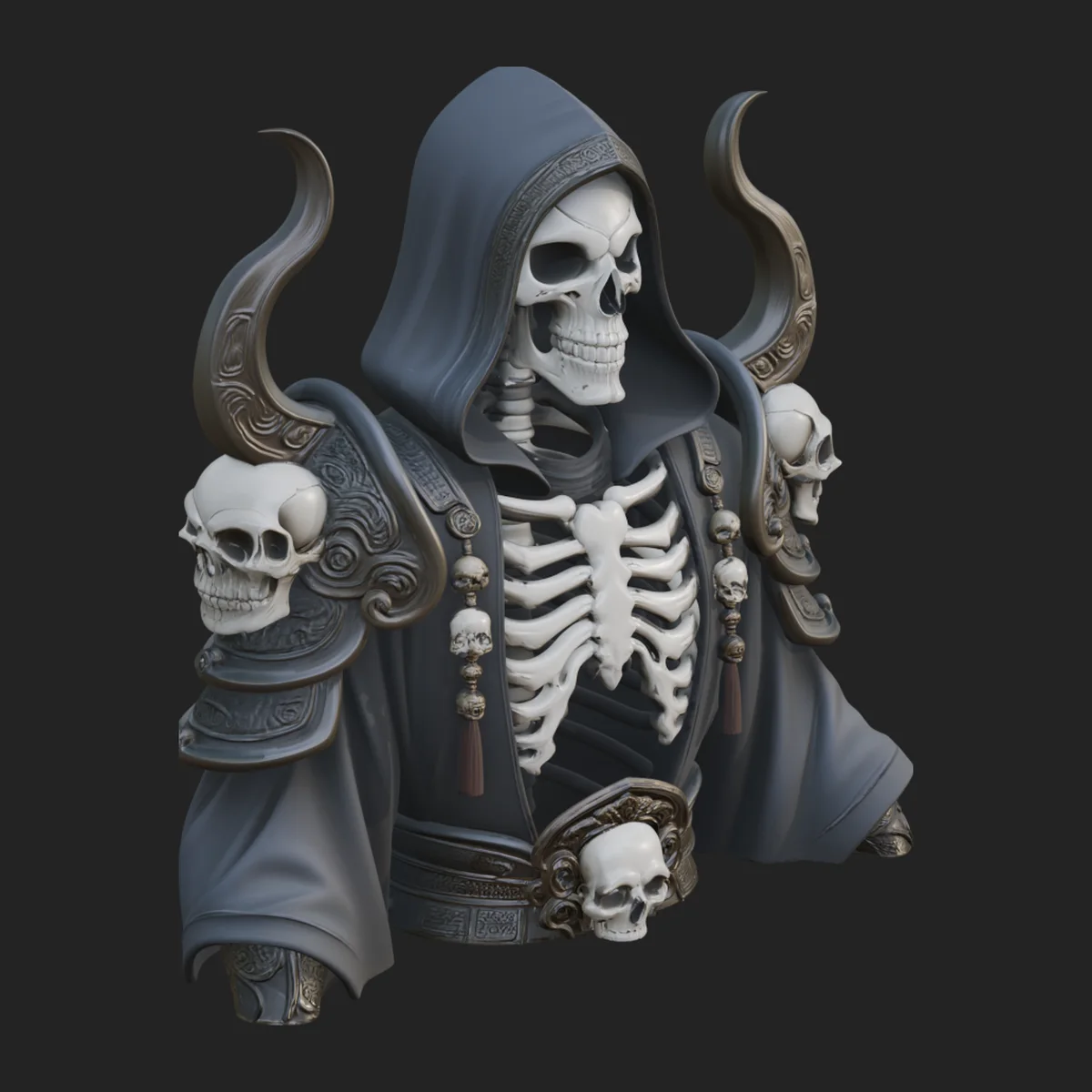 Hooded Skeleton Reaper Bust Statue Design 6