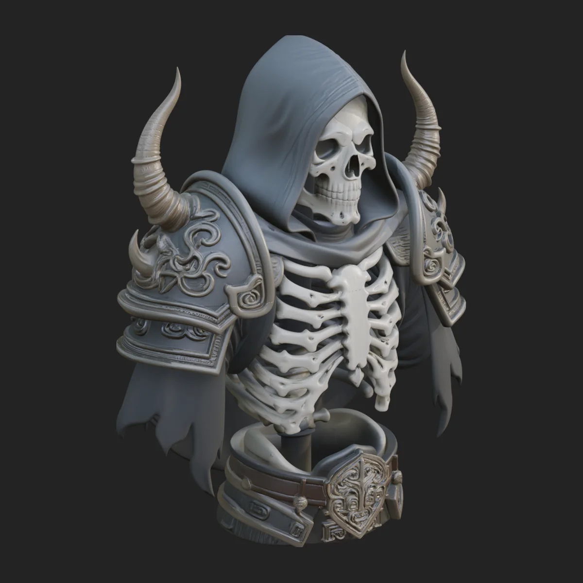 Hooded Skeleton Reaper Bust Statue Design 7