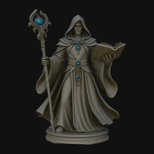 Hooded Wizard with Staff Statue Design 1