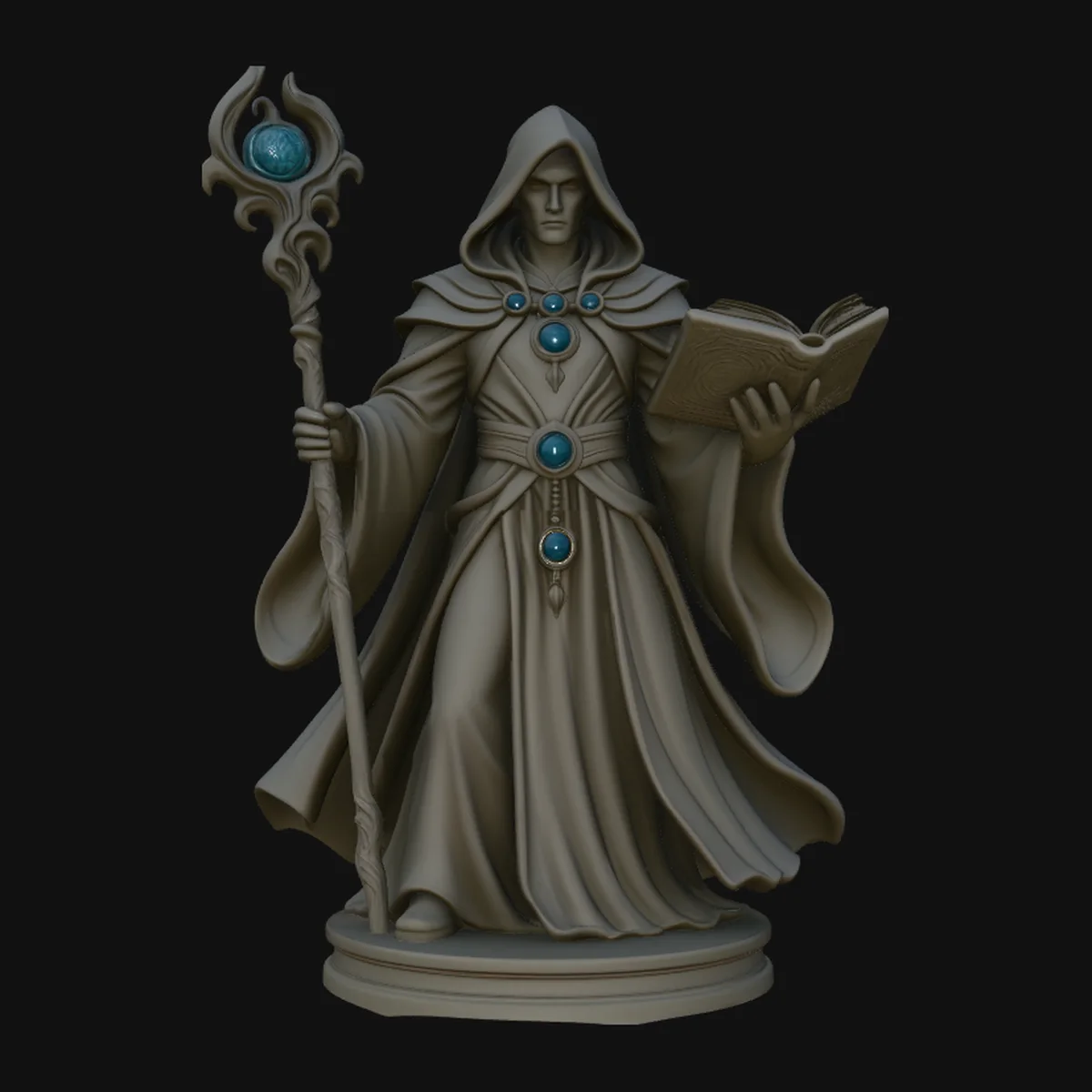 Hooded Wizard with Staff Statue Design 1