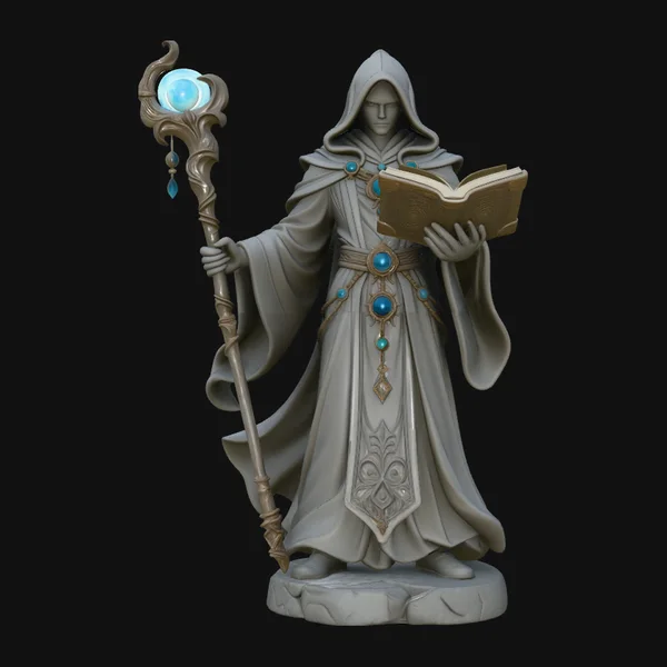 Hooded Wizard with Staff Statue Design 2