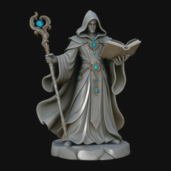 Hooded Wizard with Staff Statue Design 3