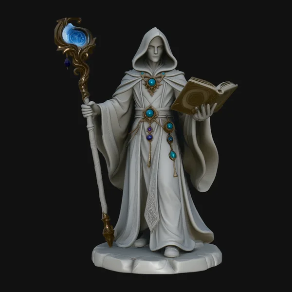 Hooded Wizard with Staff Statue Design 4
