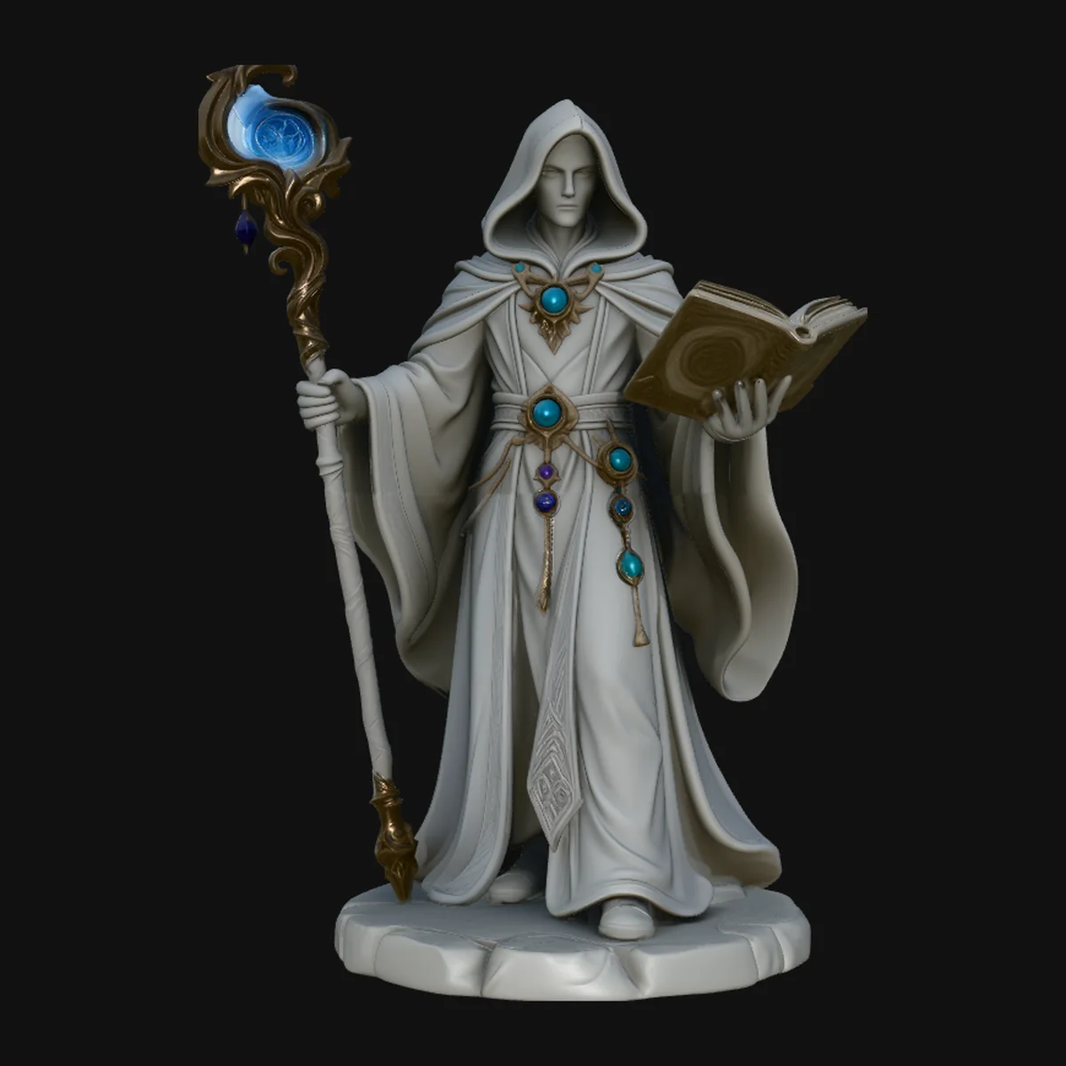 Hooded Wizard with Staff Statue Design 4