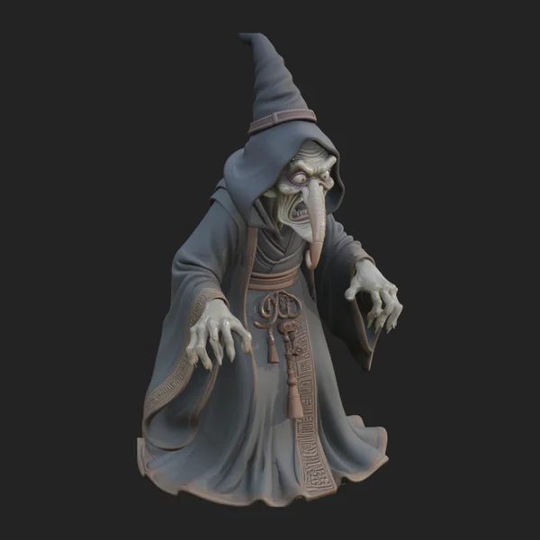 Hooded Wizard with Staff Statue Design 5