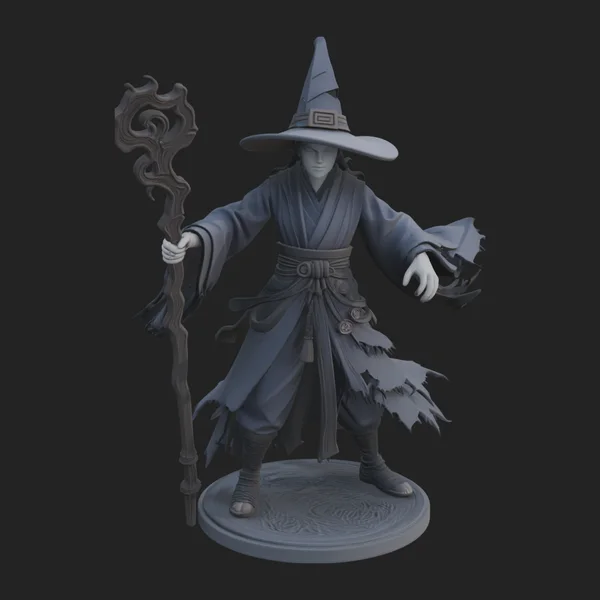 Hooded Wizard with Staff Statue Design 6