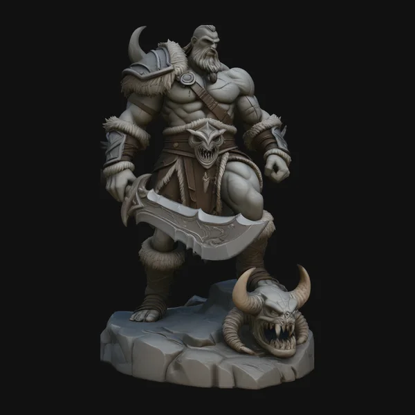 Horned Barbarian Chieftain Statue Design 2