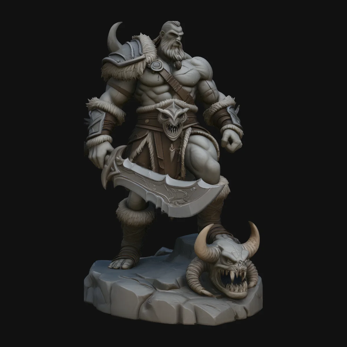 Horned Barbarian Chieftain Statue Design 2
