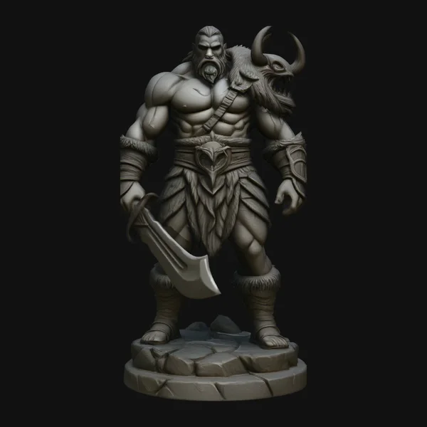 Horned Barbarian Chieftain Statue Design 3