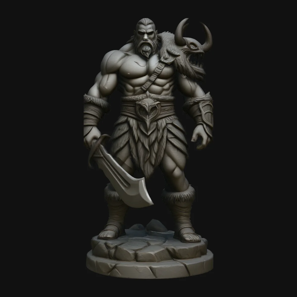 Horned Barbarian Chieftain Statue Design 3
