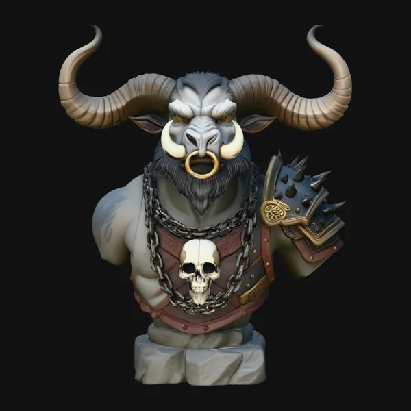 Horned Bull Warrior Bust Statue Design 1