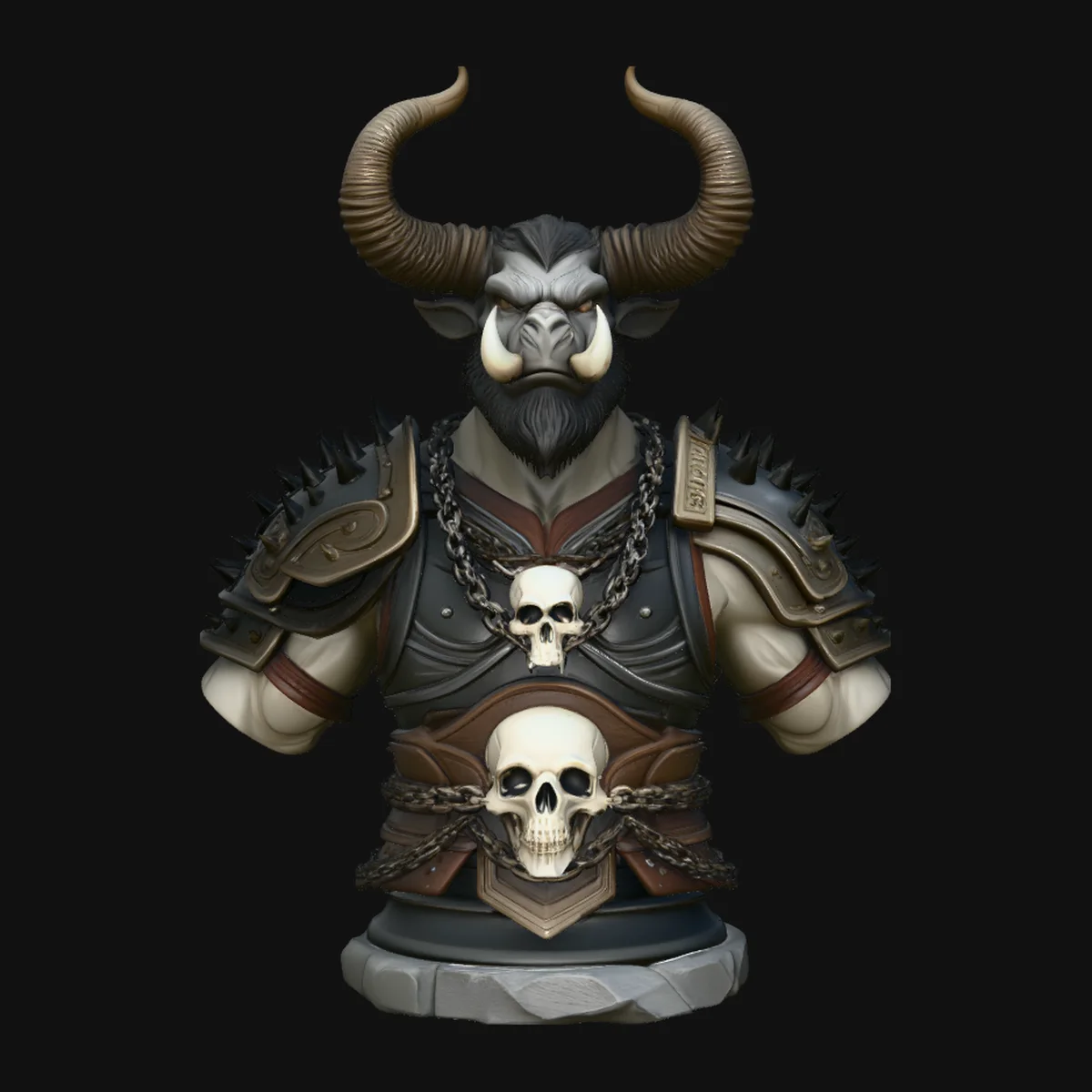 Horned Bull Warrior Bust Statue Design 2
