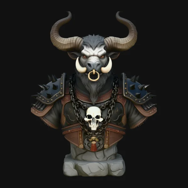 Horned Bull Warrior Bust Statue Design 3