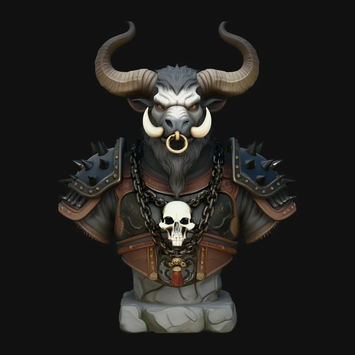Horned Bull Warrior Bust Statue Design 3