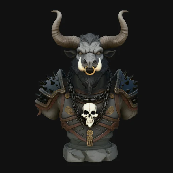 Horned Bull Warrior Bust Statue Design 4
