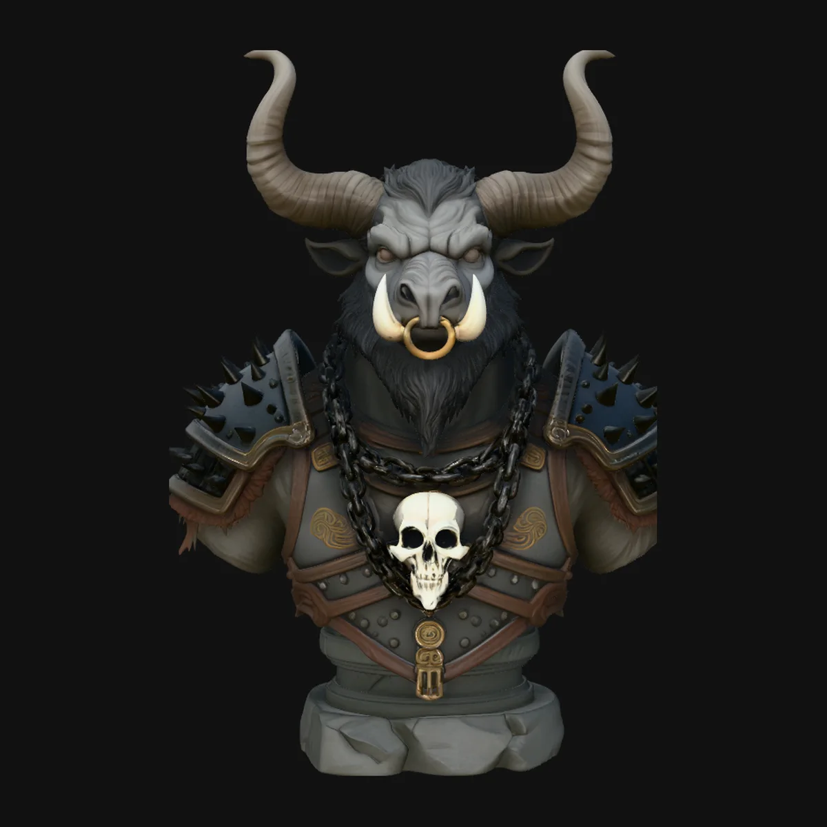 Horned Bull Warrior Bust Statue Design 4