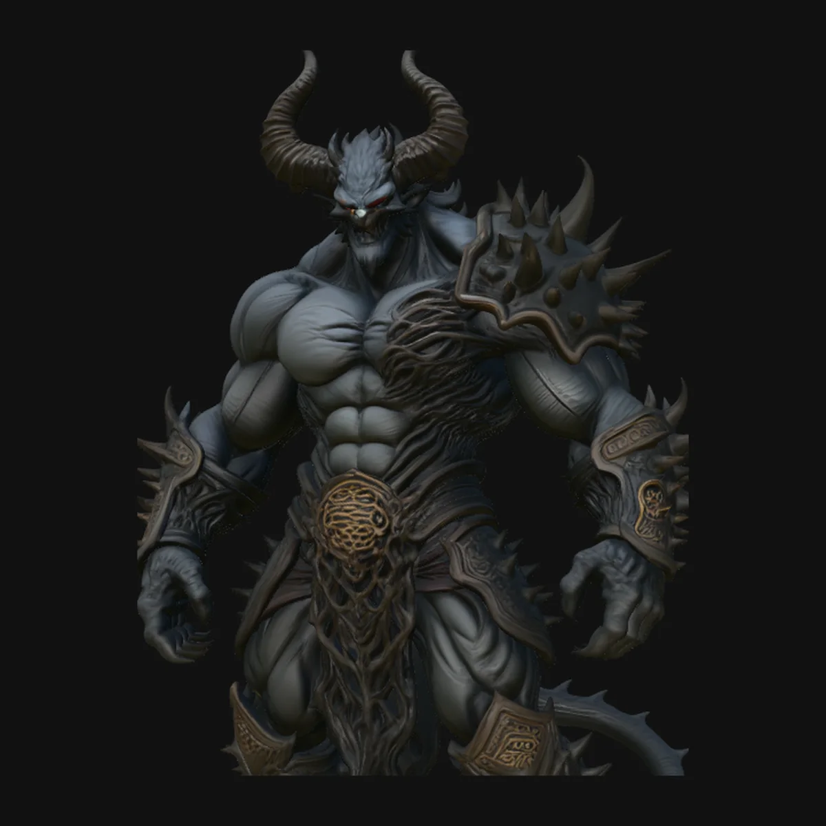 Horned Demon Armored Statue Design 2