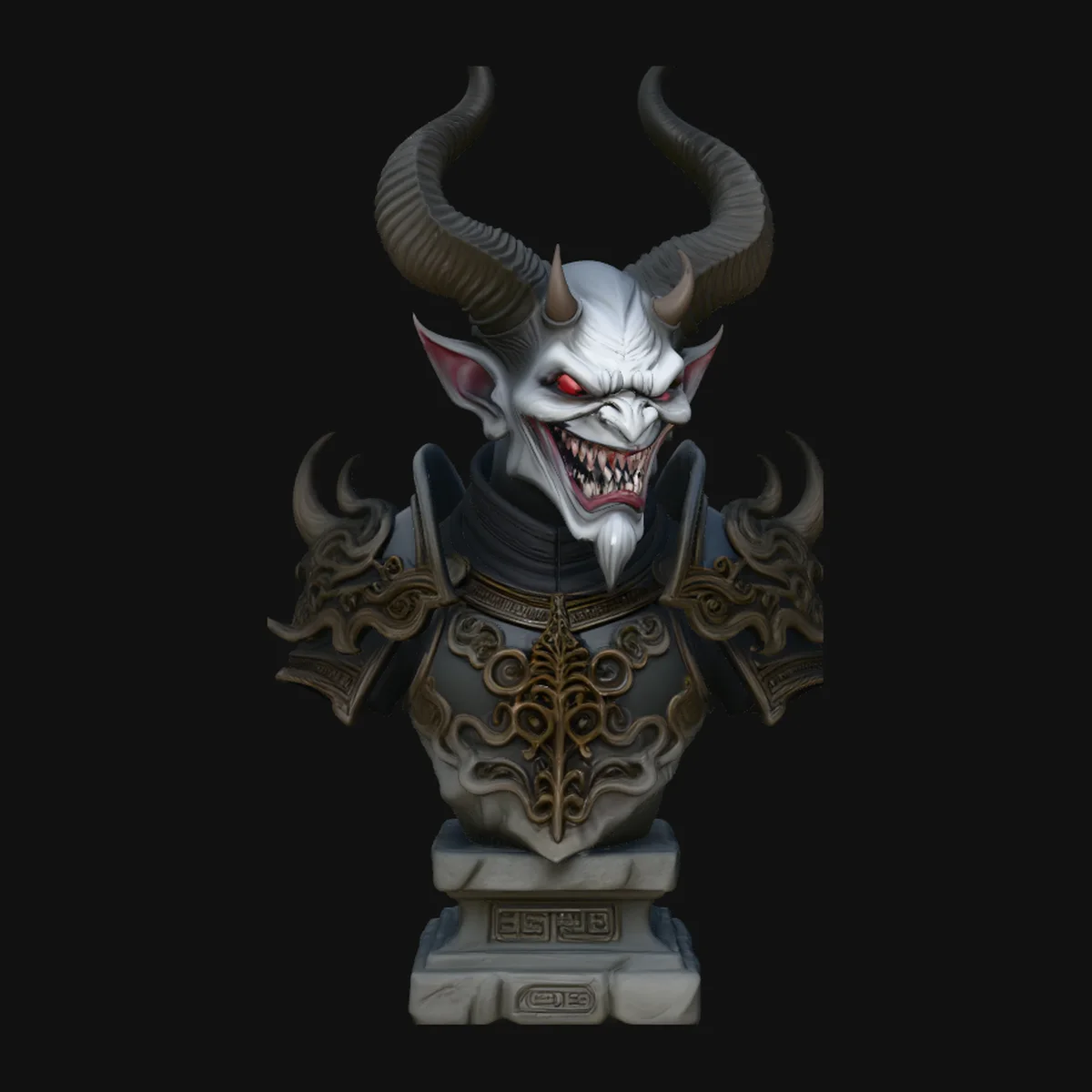 Horned Demon Lord Bust Statue Design 1