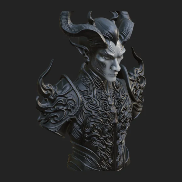 Horned Demon Lord Bust Statue Design 11