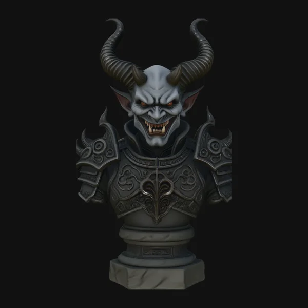 Horned Demon Lord Bust Statue Design 2